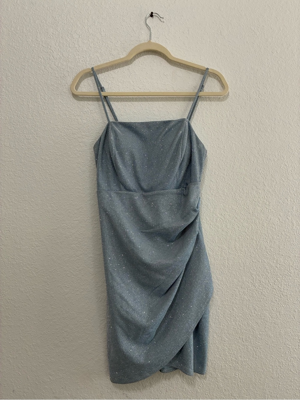 Sparkle Draped Mini Slip Dress in Light Blue